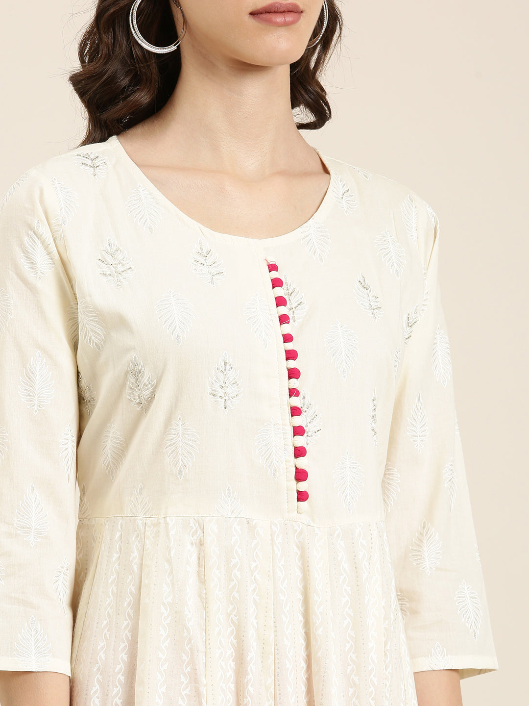 Women Cream Floral Anarkali Kurta