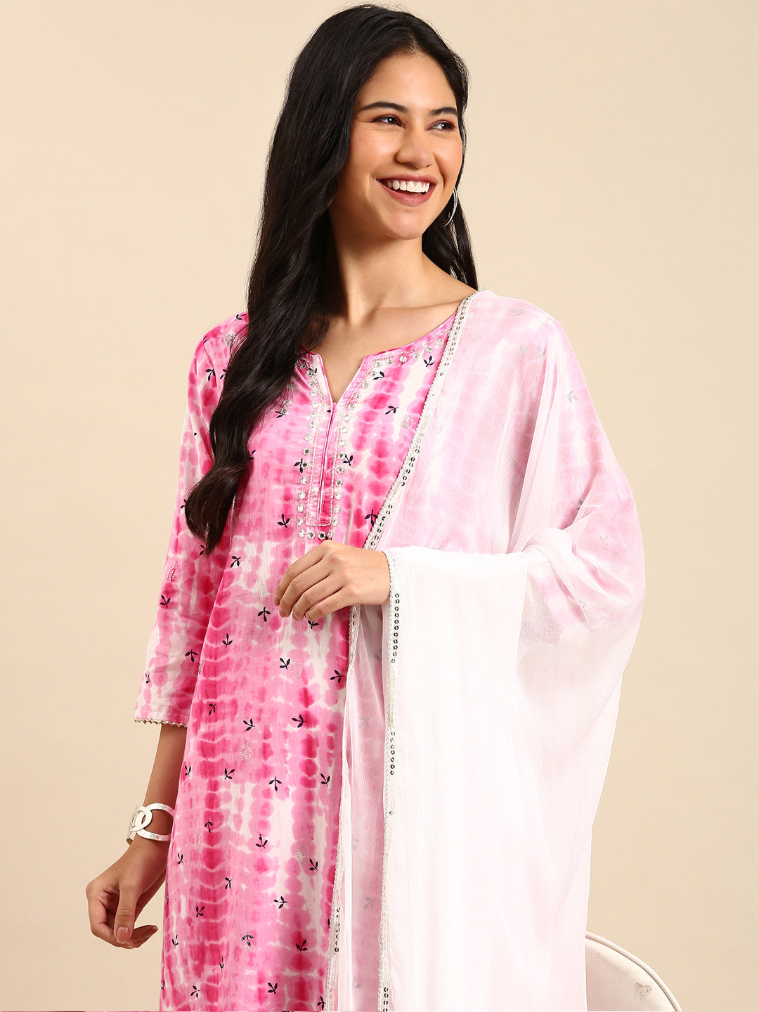 Women's Pink Tie Dye Kurta Set