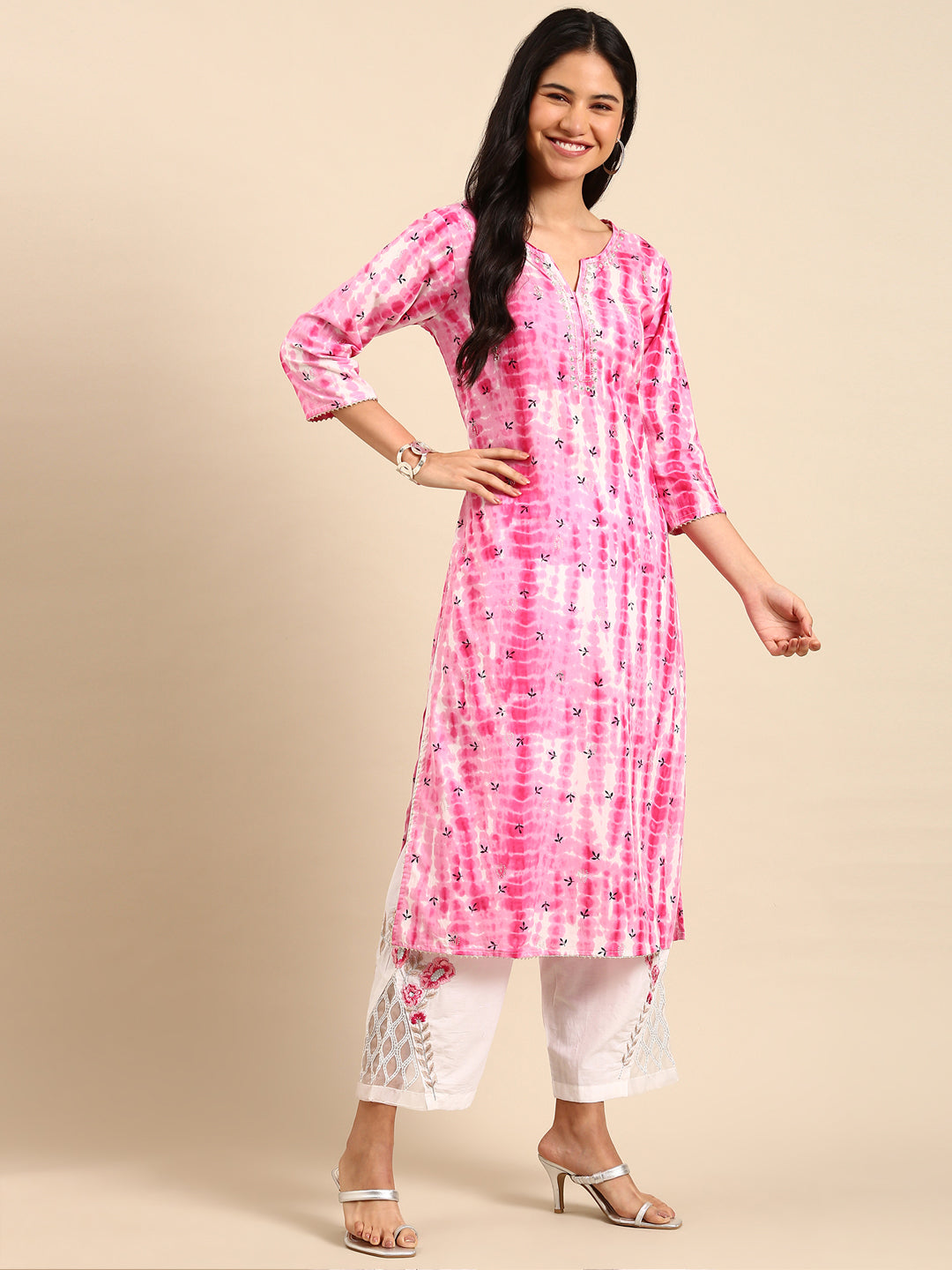 Women's Pink Tie Dye Kurta Set