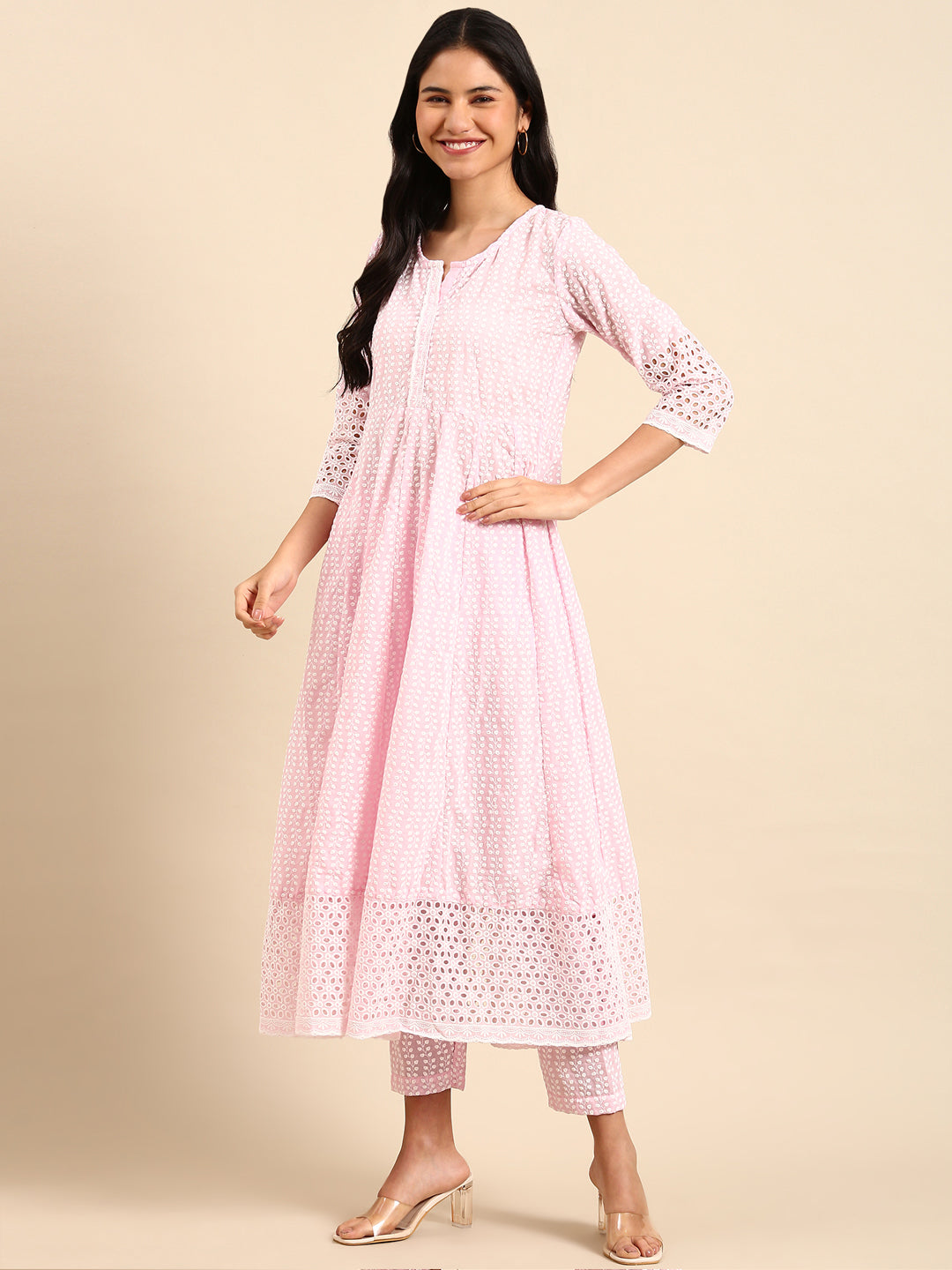 Women's Pink Solid Kurta Set