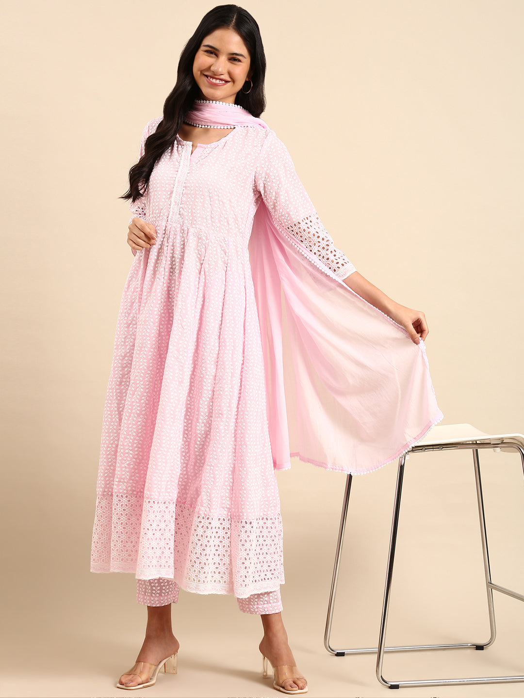 Women's Pink Solid Kurta Set