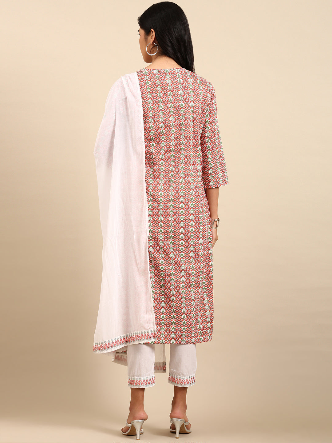 Women's Peach Printed Kurta Set