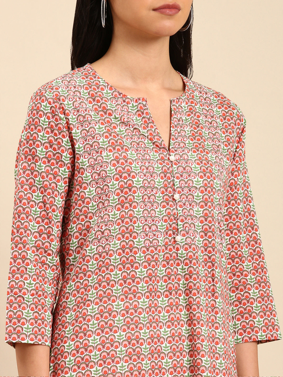 Women's Peach Printed Kurta Set