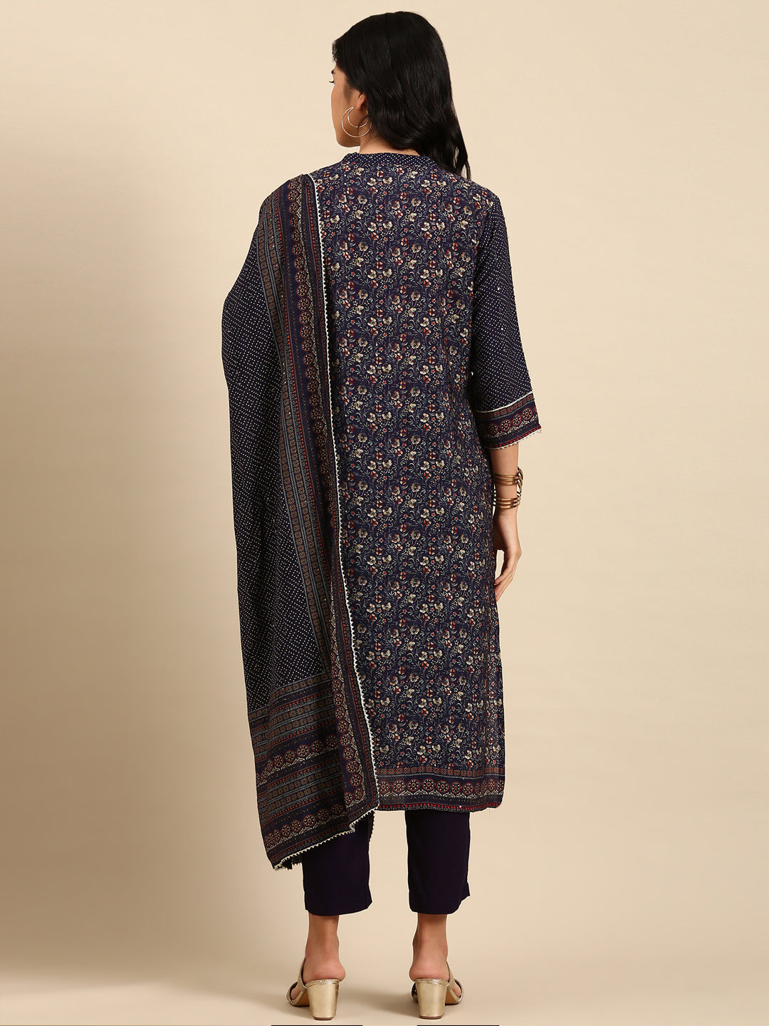 Women's Navy Blue Printed Kurta Set