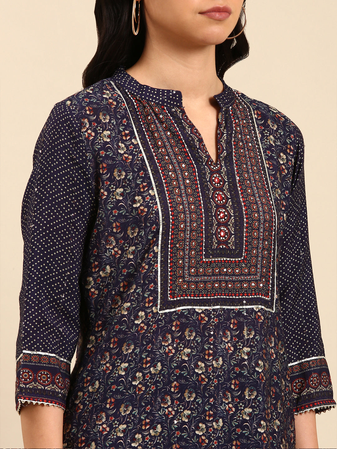 Women's Navy Blue Printed Kurta Set