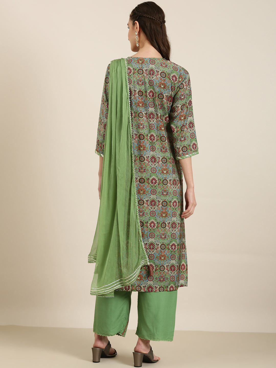 Women Green Floral Kurta Set