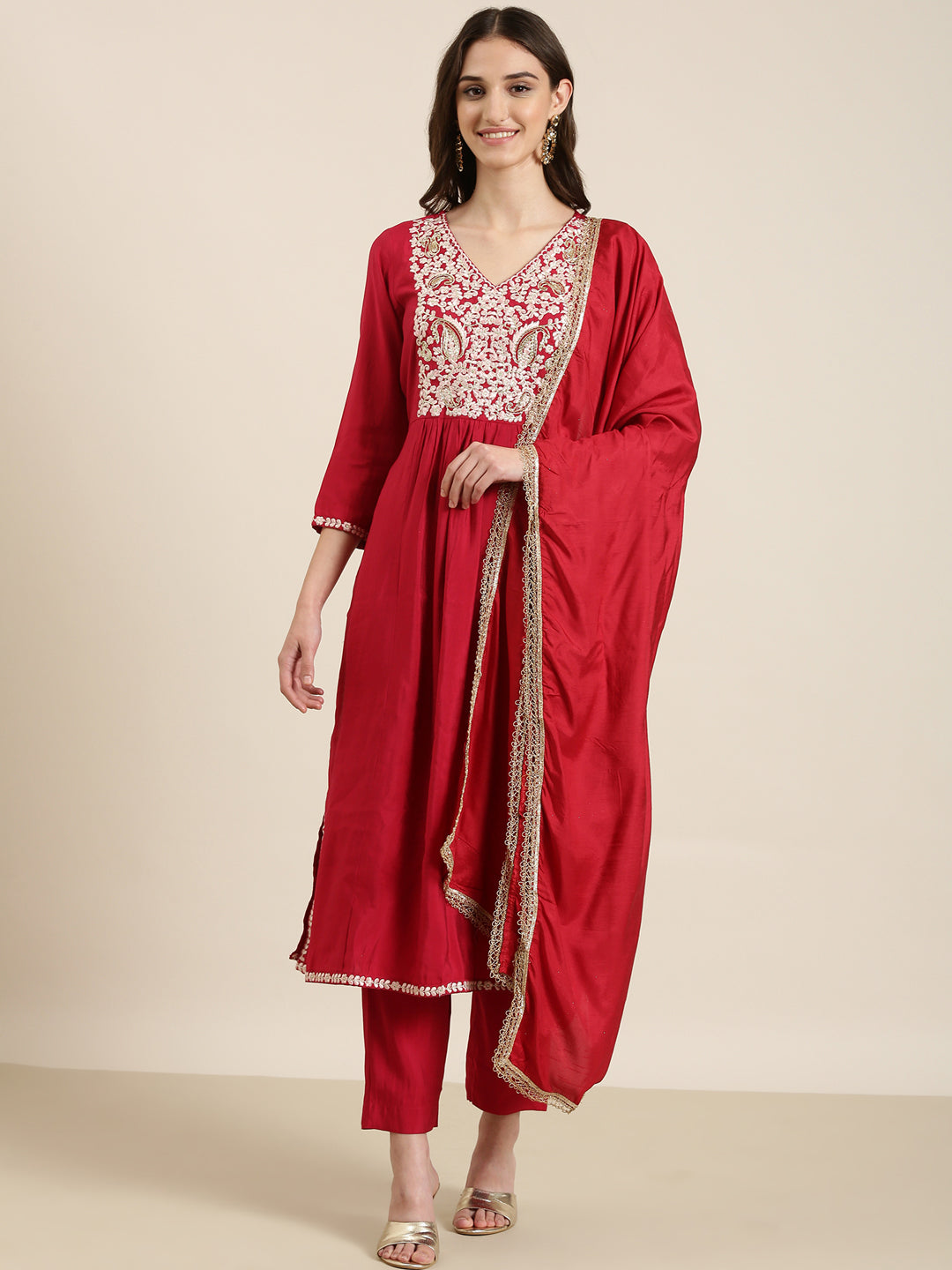 Women Fuchsia Solid Kurta Set