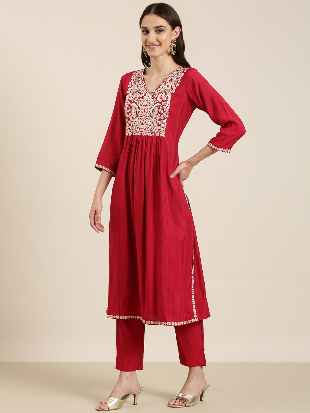 Women Fuchsia Solid Kurta Set