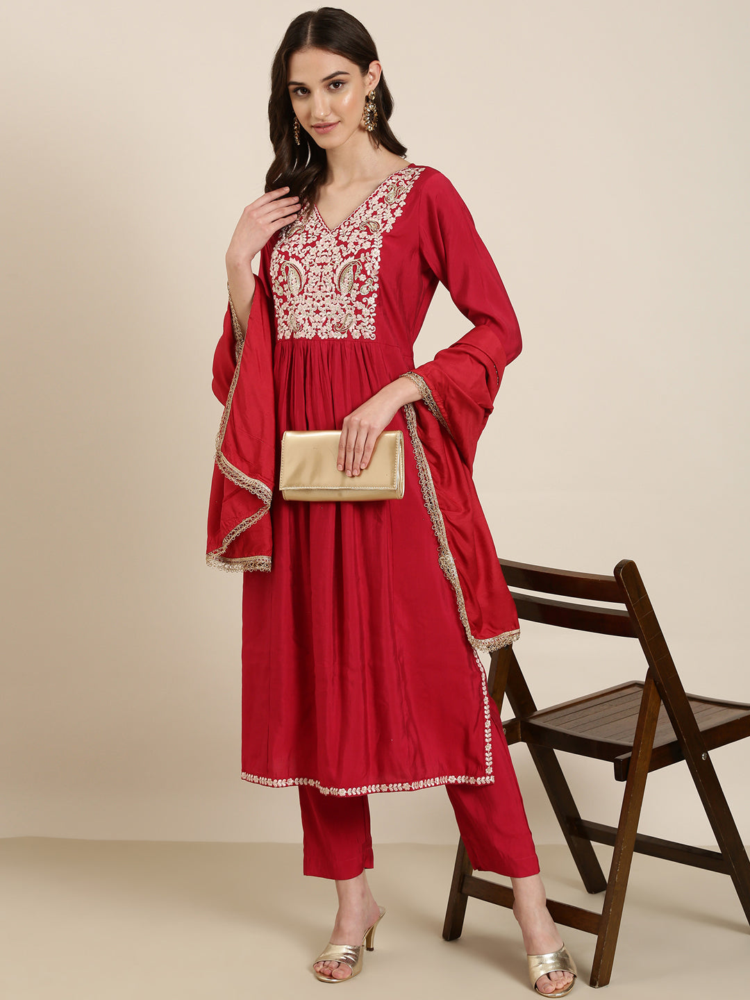 Women Fuchsia Solid Kurta Set