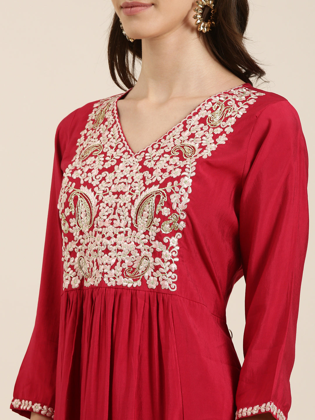 Women Fuchsia Solid Kurta Set