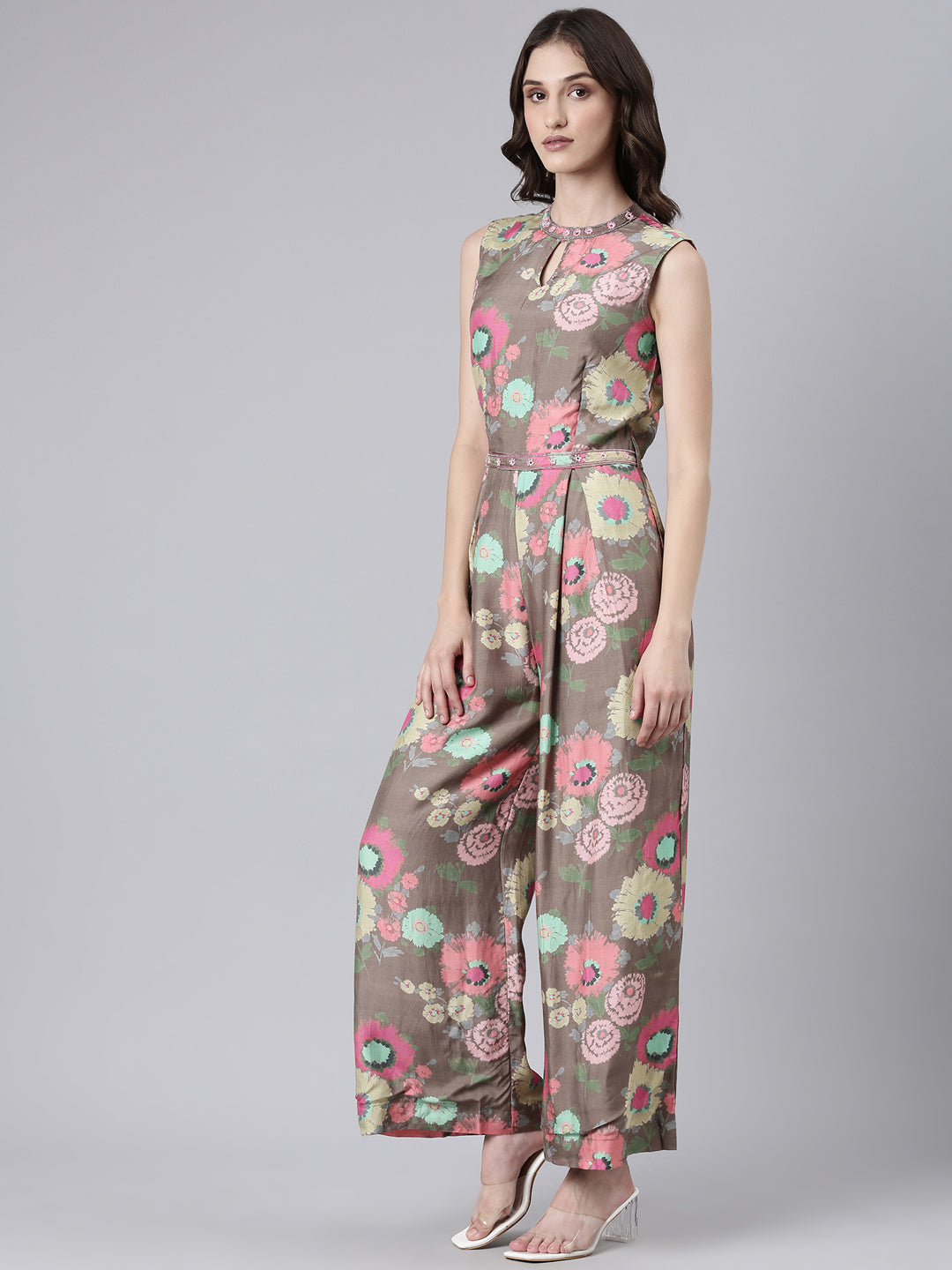 Women Taupe Printed Jumpsuit