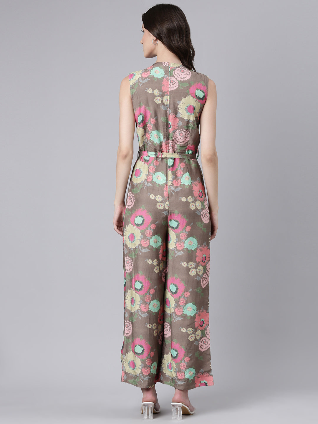 Women Taupe Printed Jumpsuit