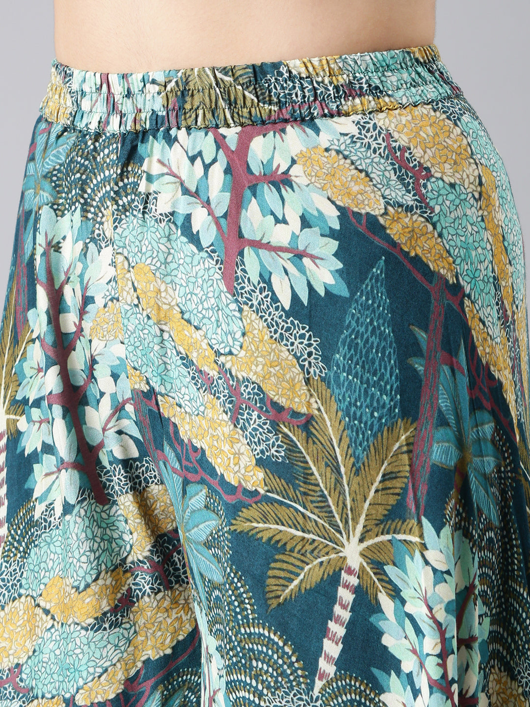 Women's Teal Printed Kurta Set With Jacket