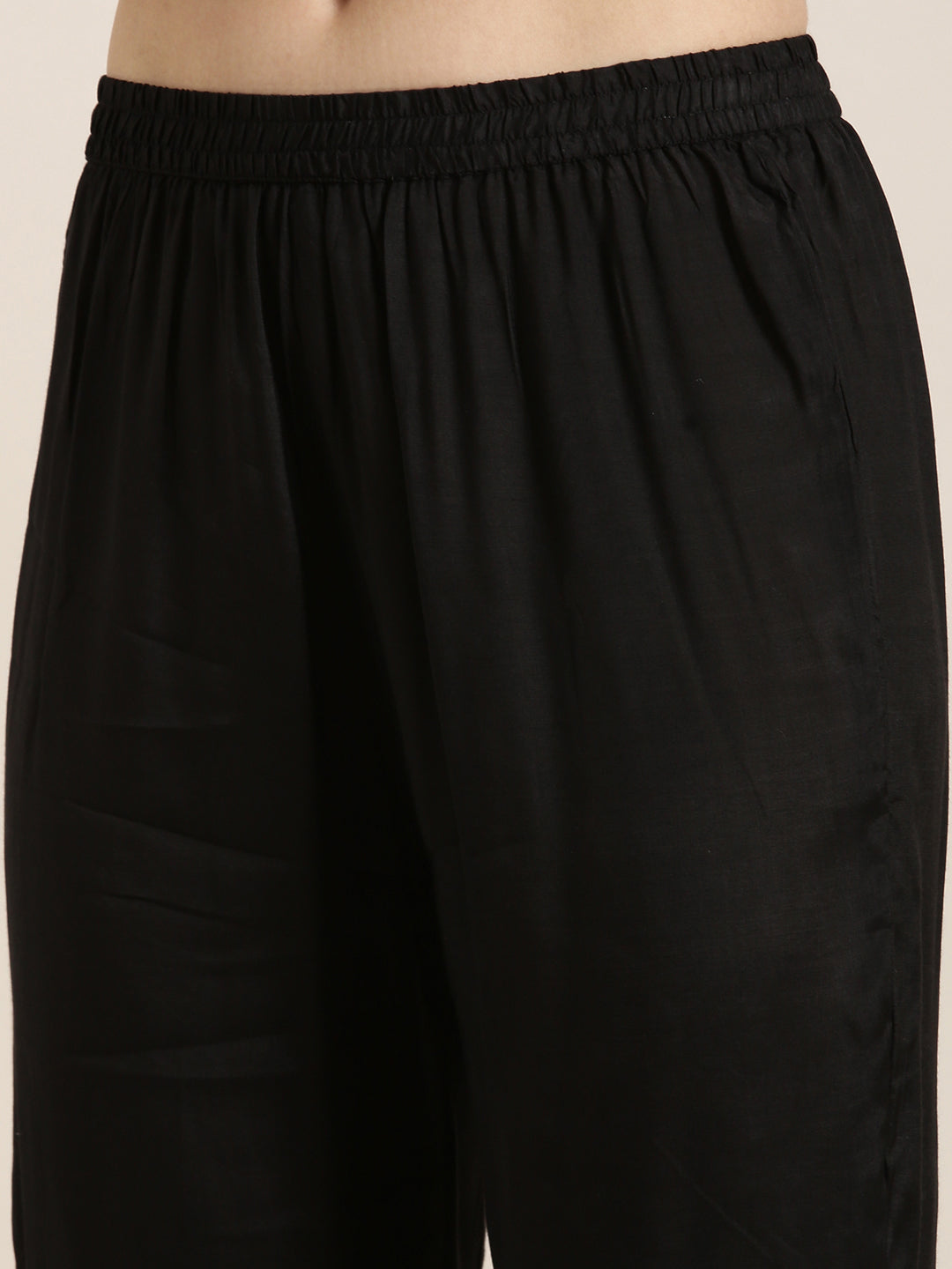 Women's Anarkali Black Solid Kurta and Trousers Set Comes With Dupatta