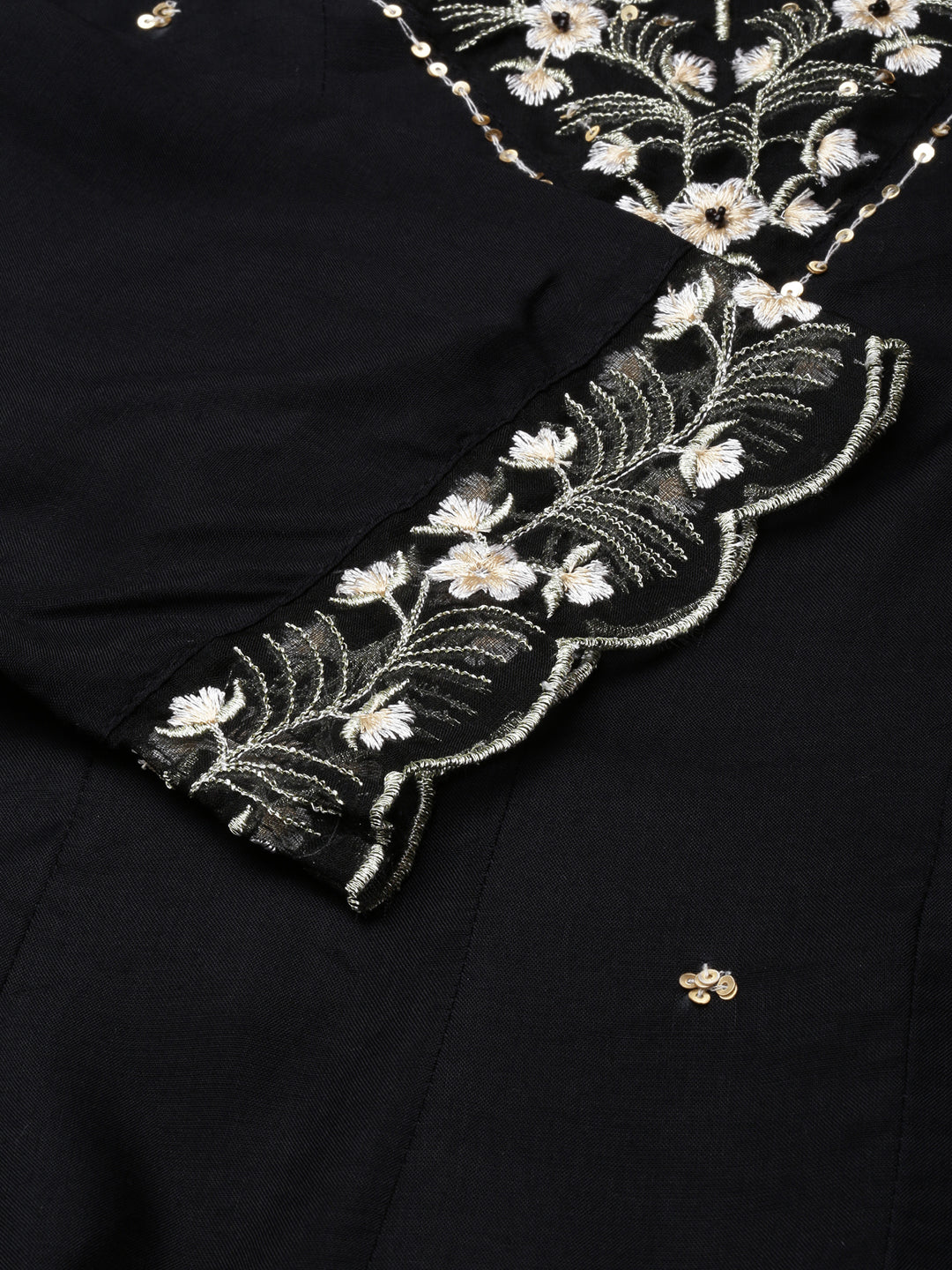 Women's Anarkali Black Solid Kurta and Trousers Set Comes With Dupatta