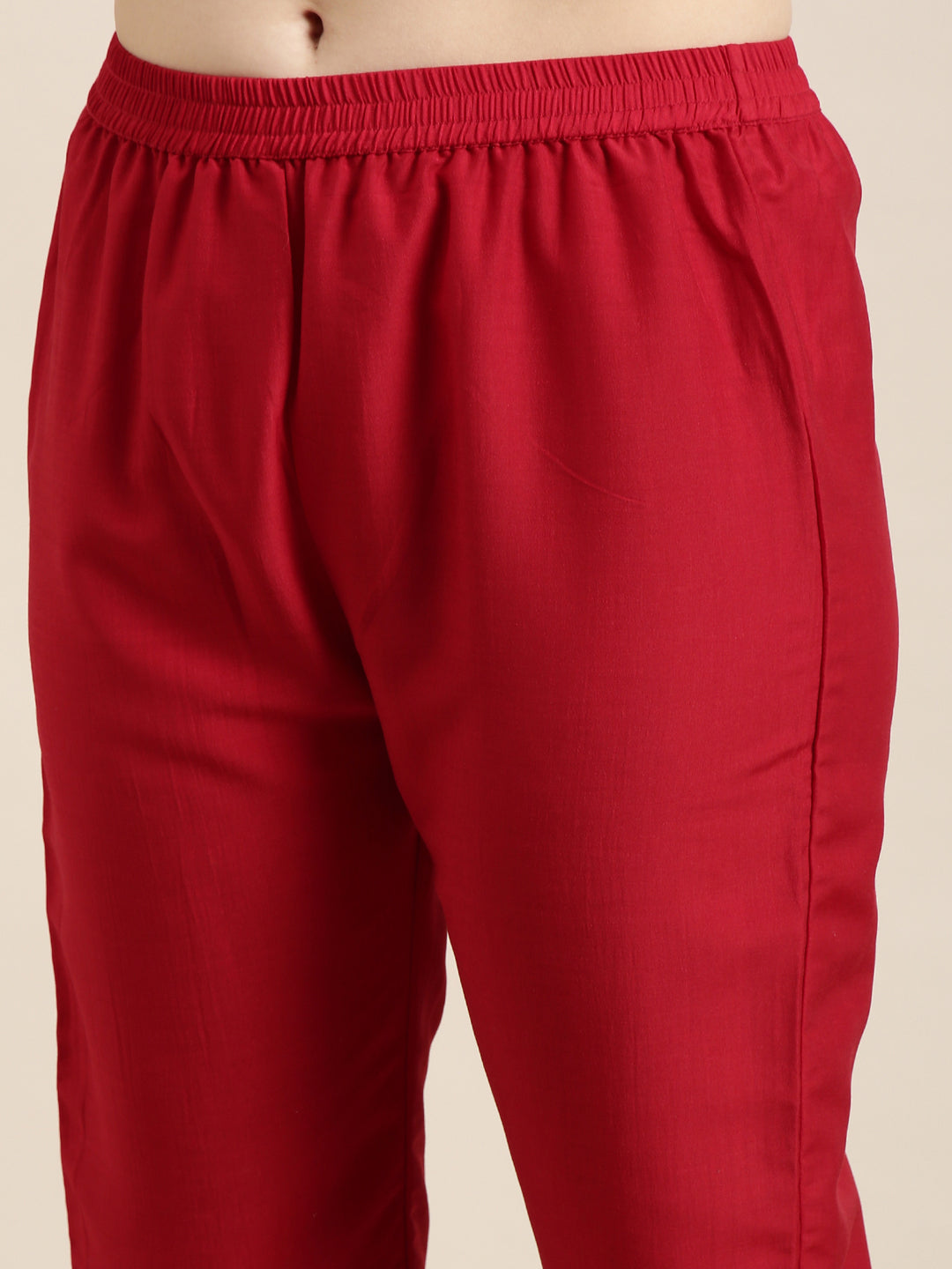 Women's Anarkali Red Solid Kurta Sets with Trousers & Dupatta