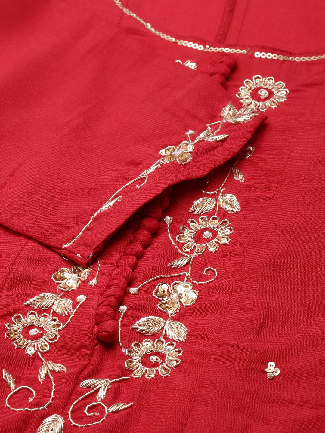 Women's Anarkali Red Solid Kurta Sets with Trousers & Dupatta