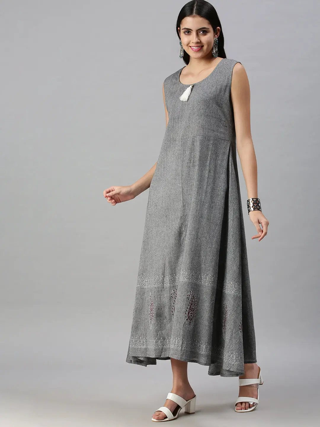Women's Grey Geometrical Anarkali Kurta