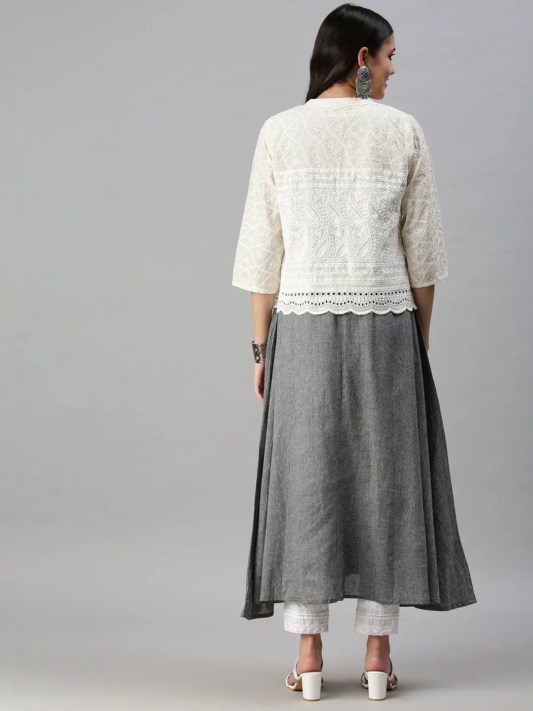 Women's Grey Geometrical Anarkali Kurta