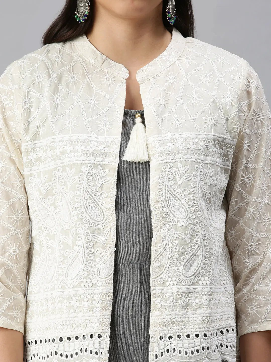 Women's Grey Geometrical Anarkali Kurta