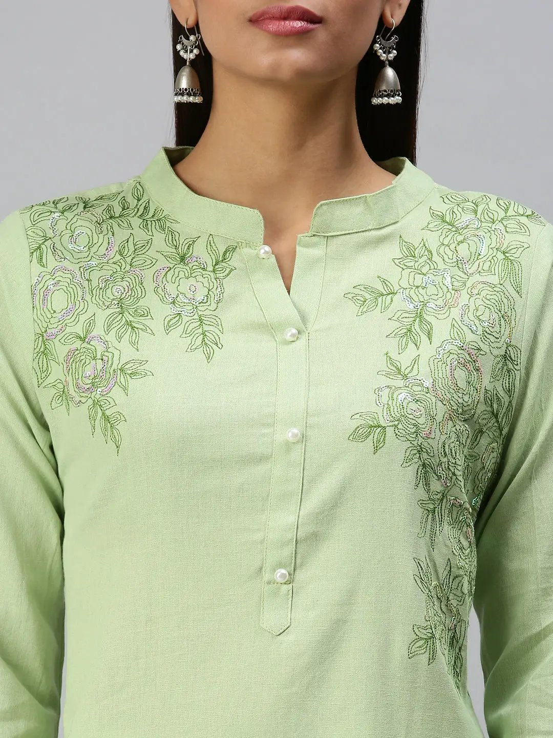 Women's Green Solid Straight Kurta