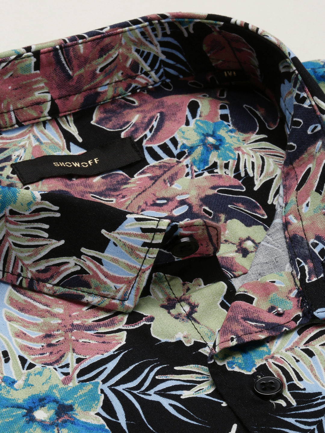 Men Black Spread Collar Floral Shirt