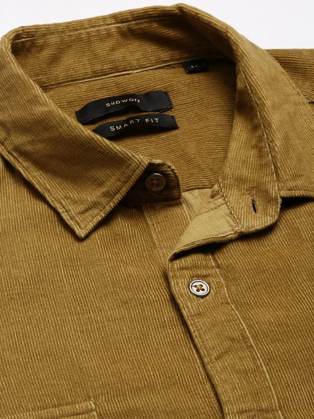 Men's Khaki Smart Slim Fit Corduroy Casual Shirt