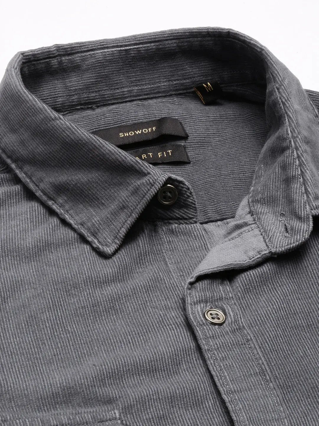 Men's Spread Collar Corduroy Solid Grey Casual Shirt