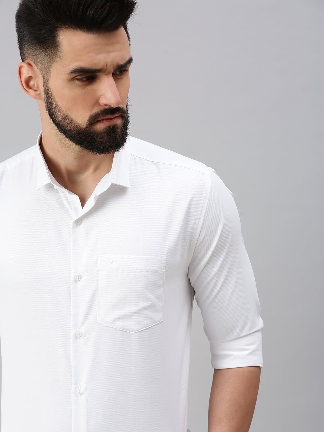 Men White Self Design Casual Shirt