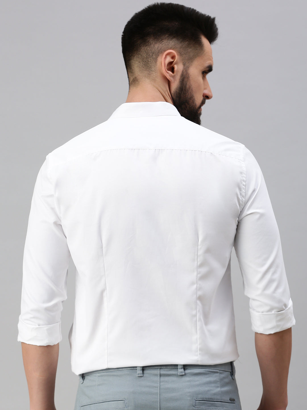 Men White Self Design Casual Shirt