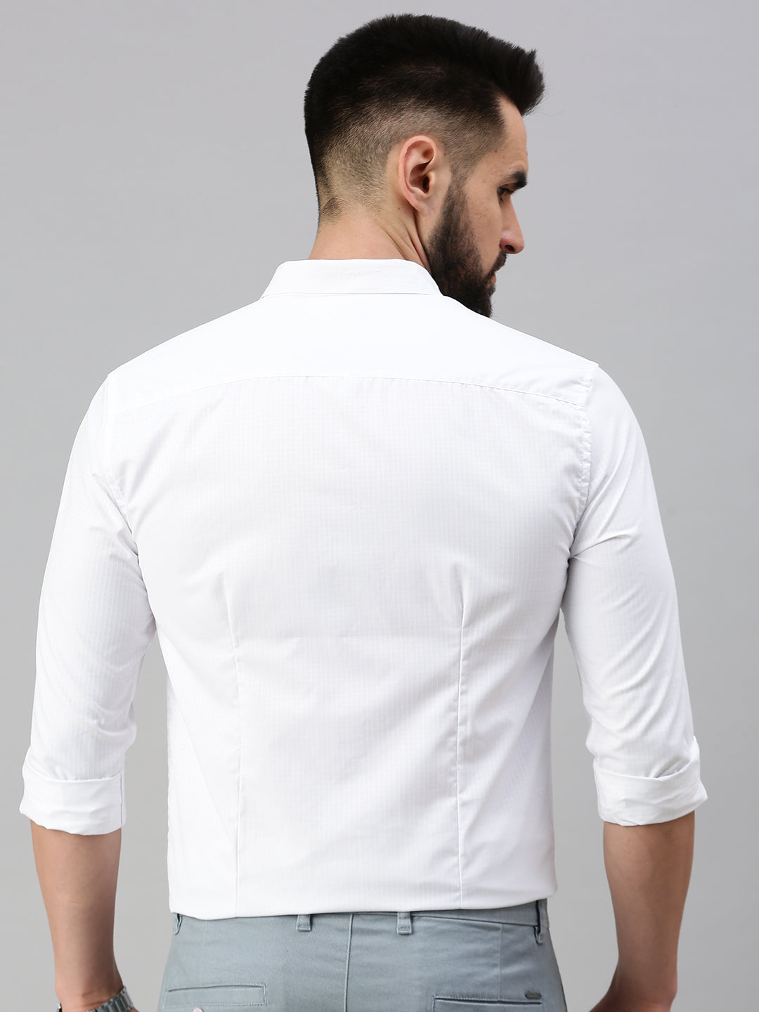 Men White Self Design Casual Shirt