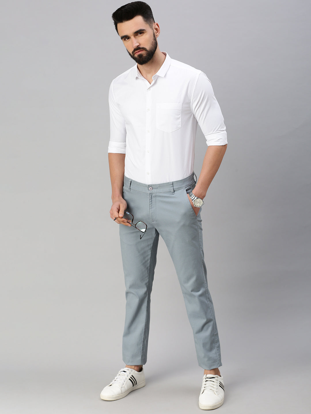 Men White Self Design Casual Shirt