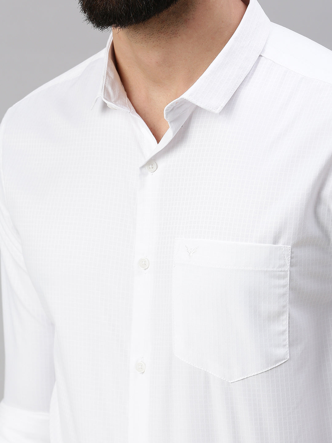 Men White Self Design Casual Shirt