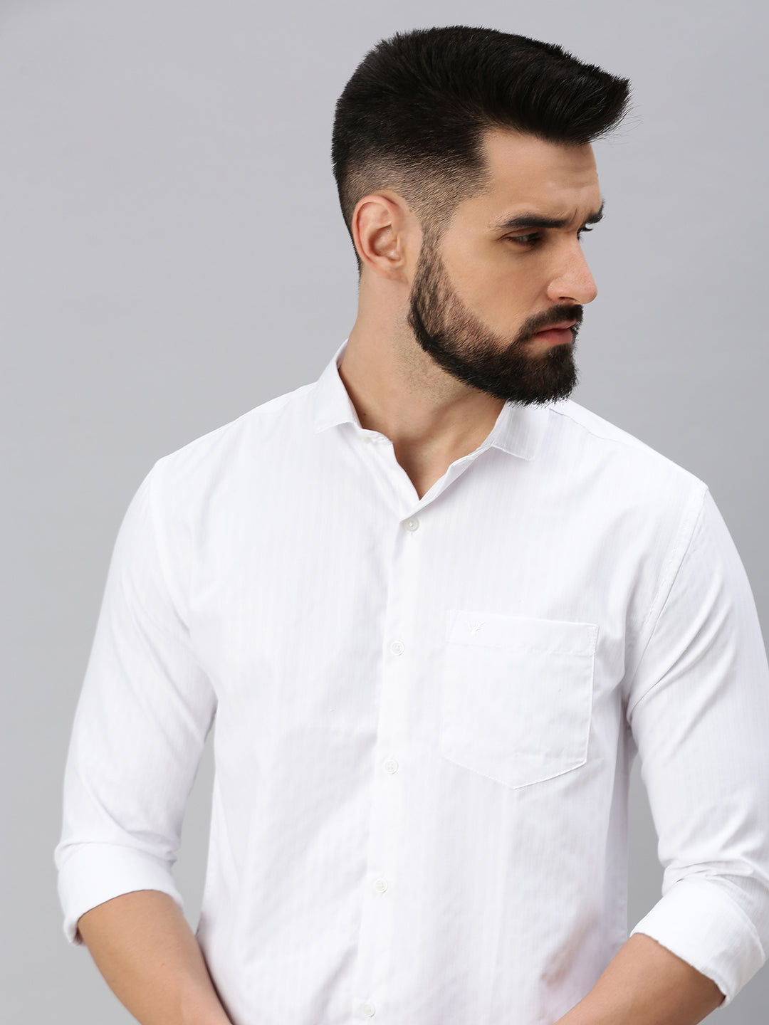 Men White Self Design Casual Shirt