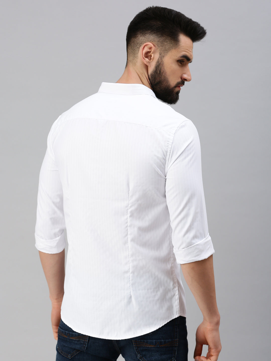 Men White Self Design Casual Shirt