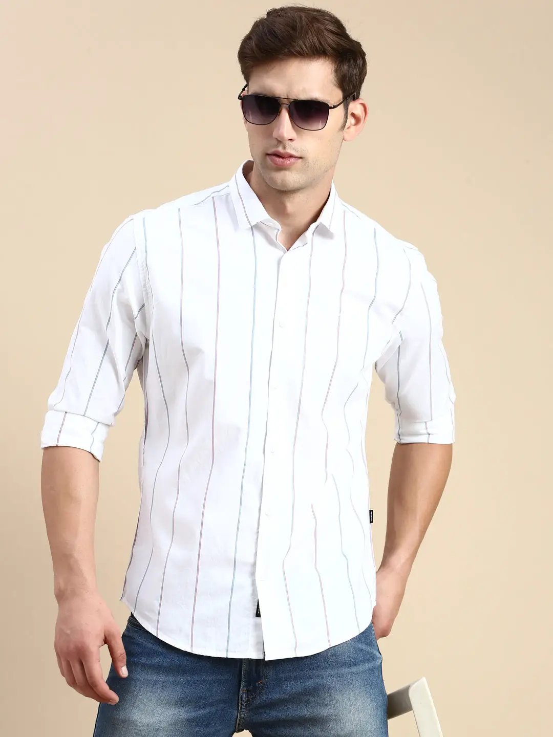 Men's White Striped Casual Shirt