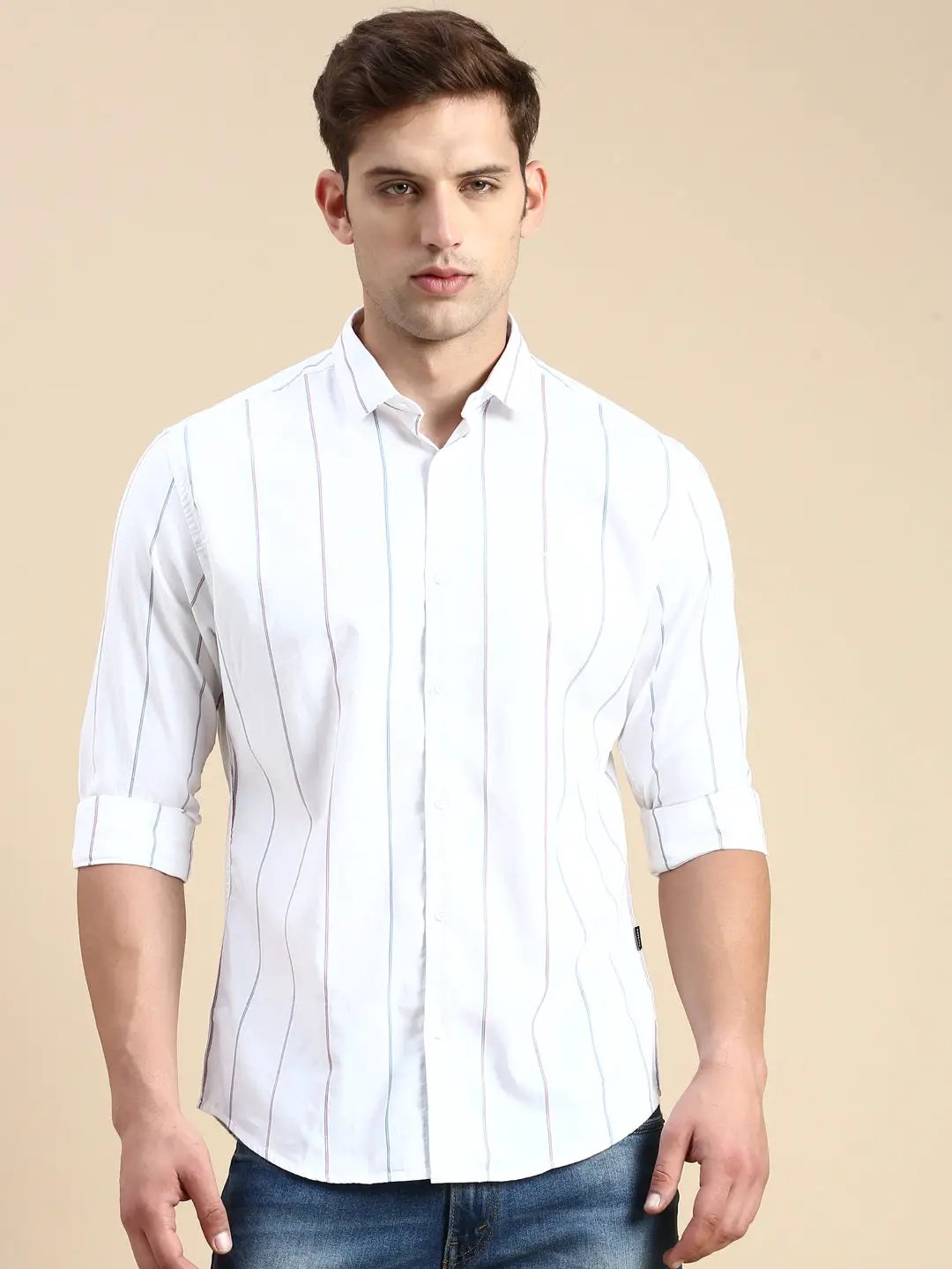 Men's White Striped Casual Shirt