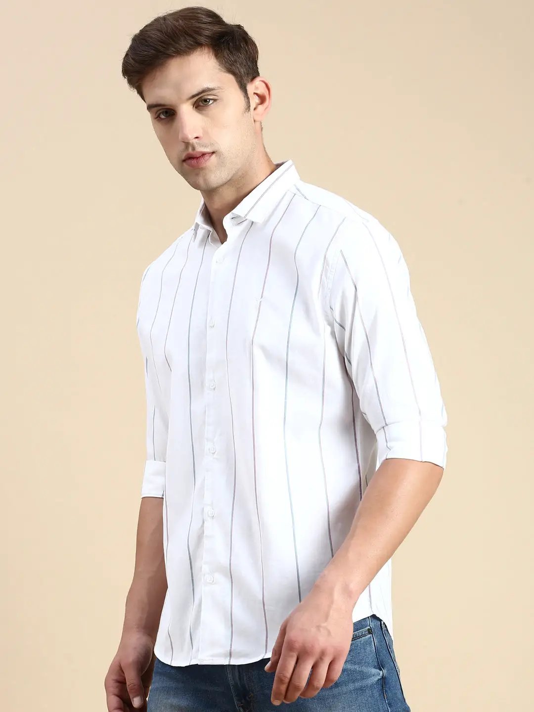 Men's White Striped Casual Shirt