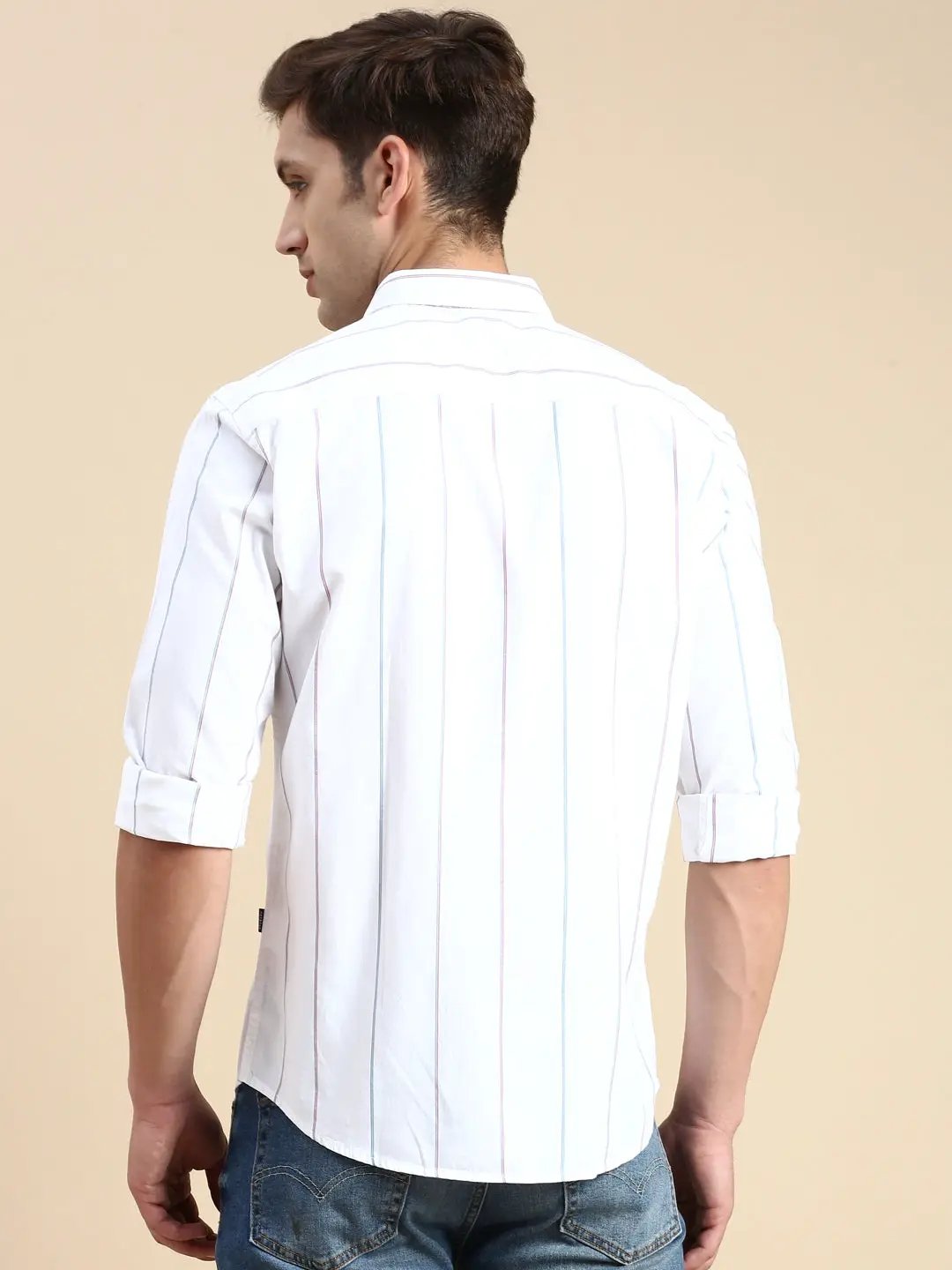 Men's White Striped Casual Shirt