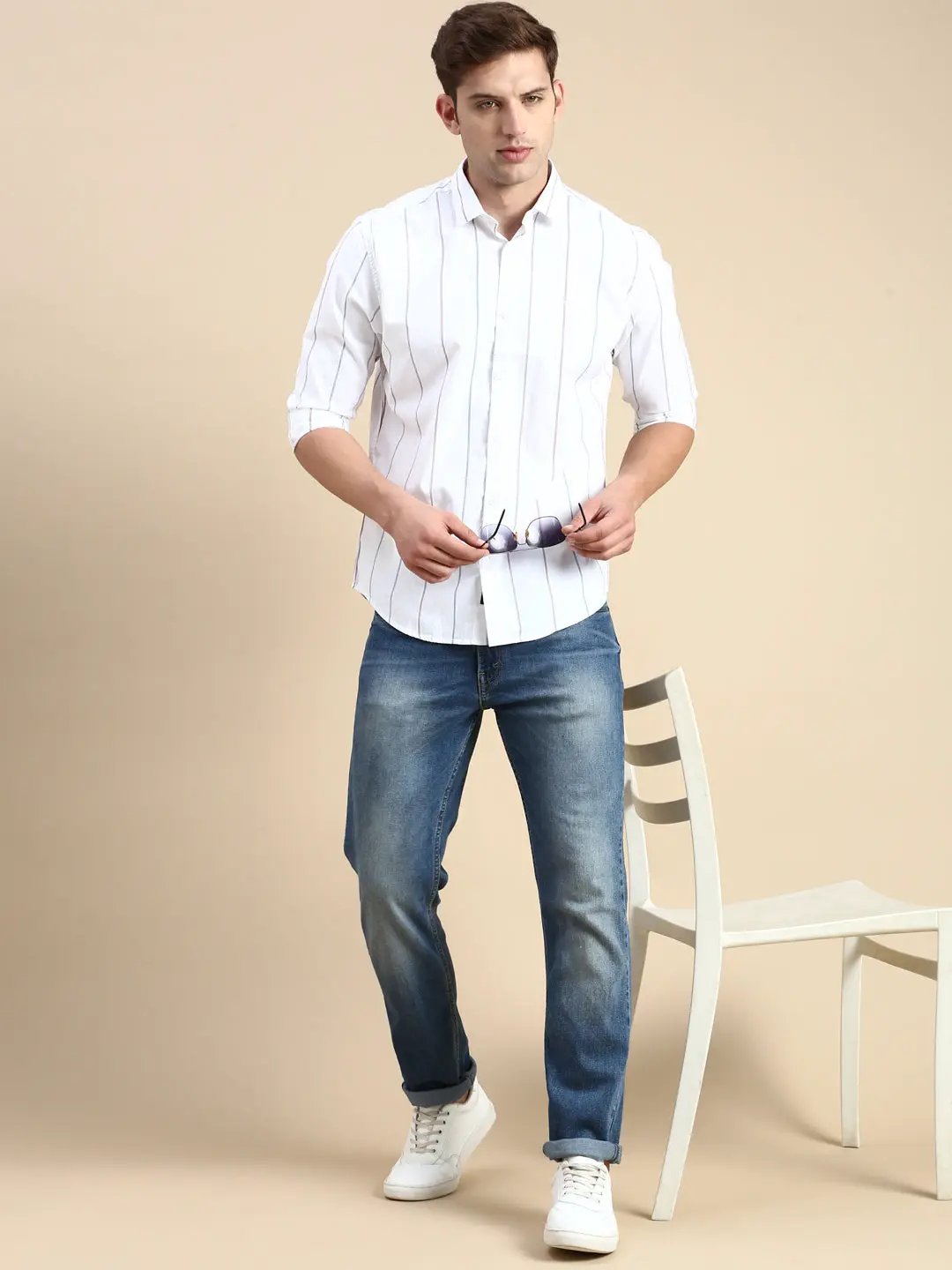 Men's White Striped Casual Shirt