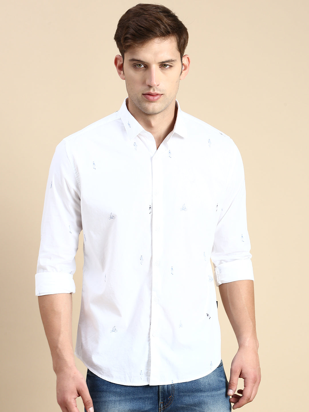 Men White Printed Casual Shirt