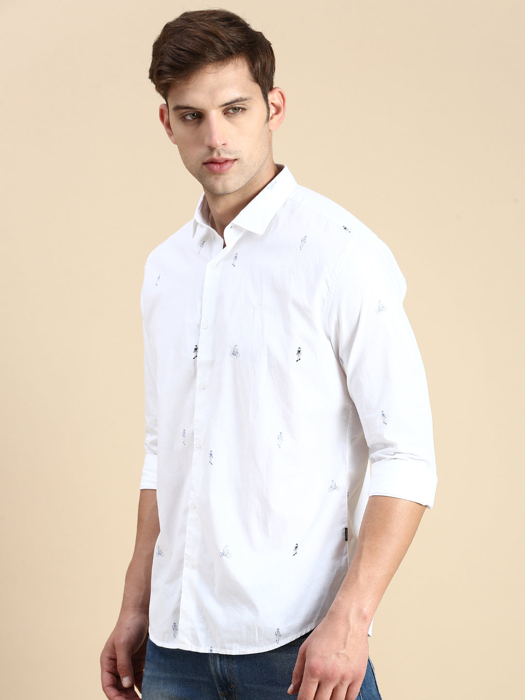 Men White Printed Casual Shirt