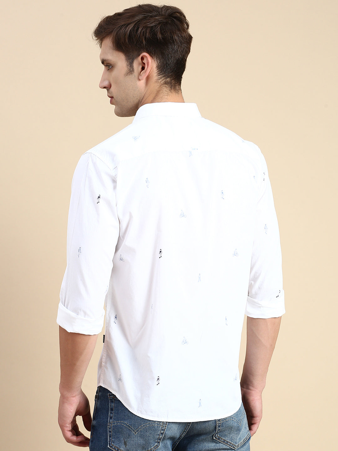 Men White Printed Casual Shirt