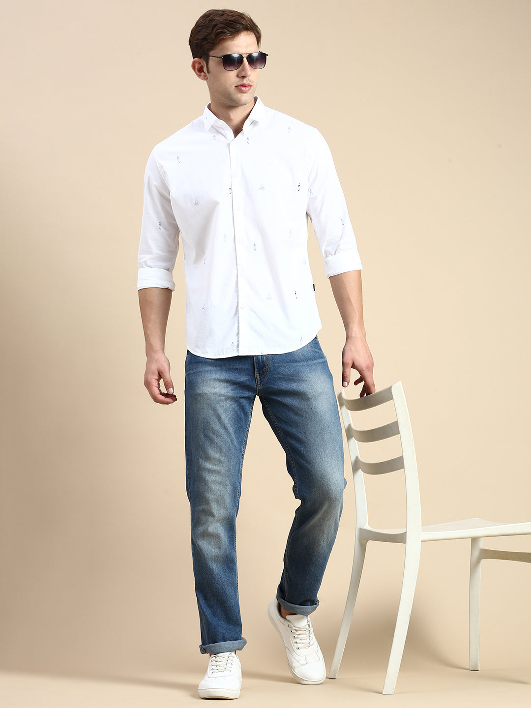 Men White Printed Casual Shirt