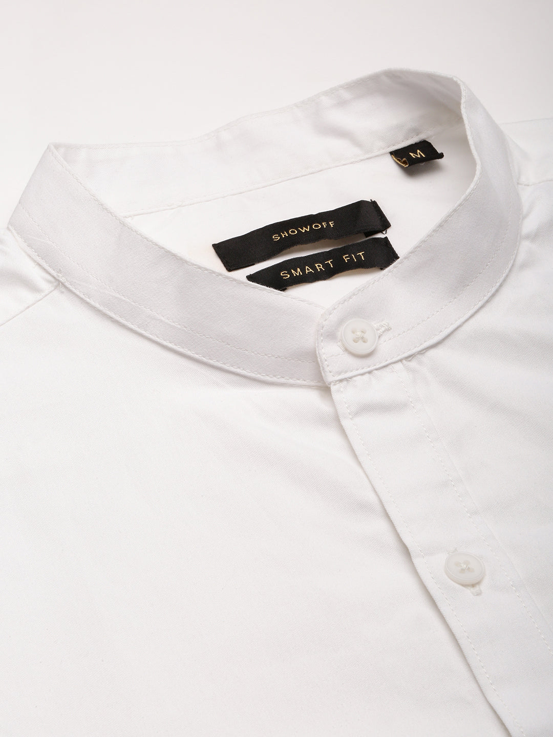 Men Mandarin Collar Solid White Casual Shirt