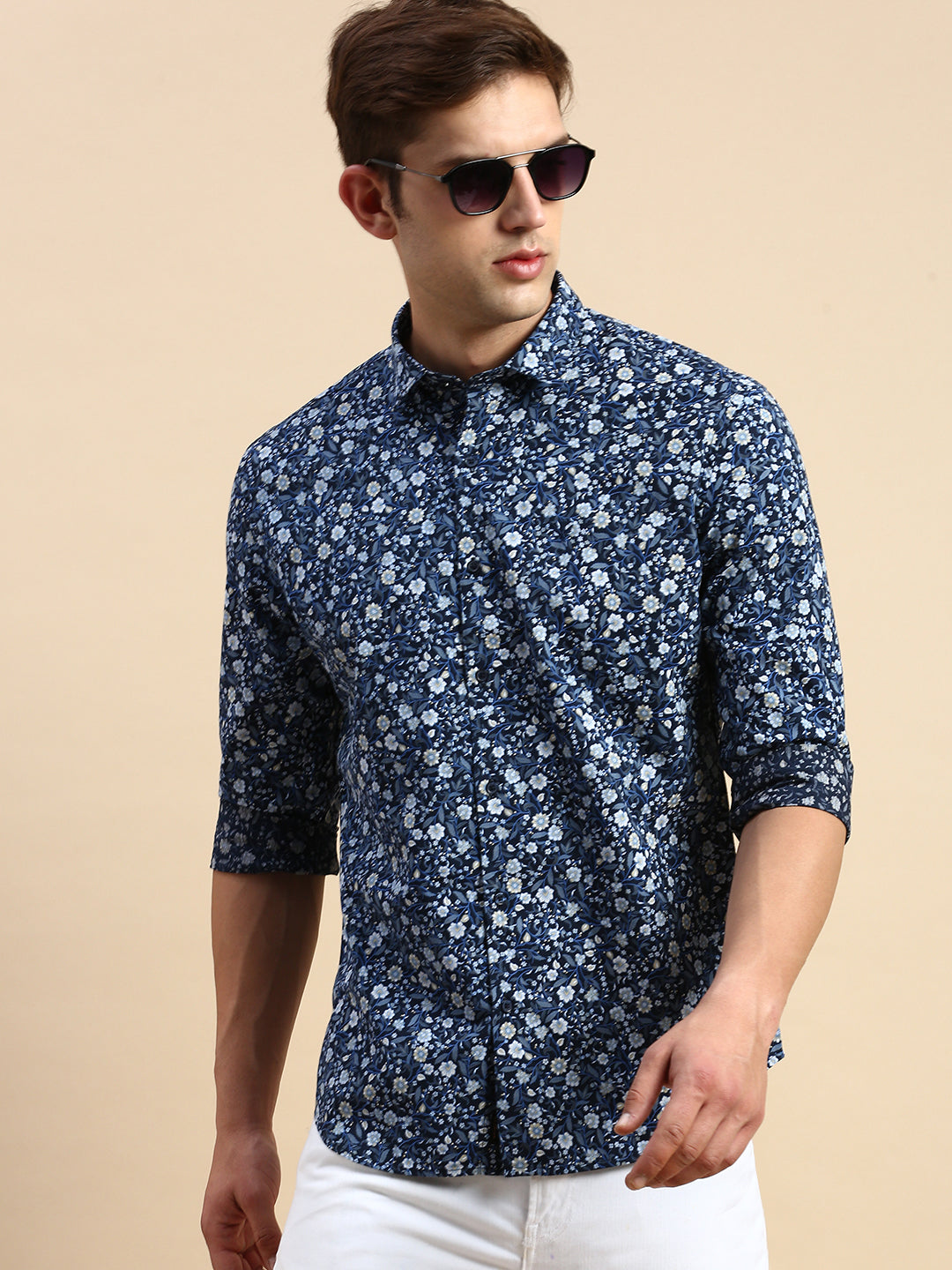 Men's Navy Printed Casual Shirt