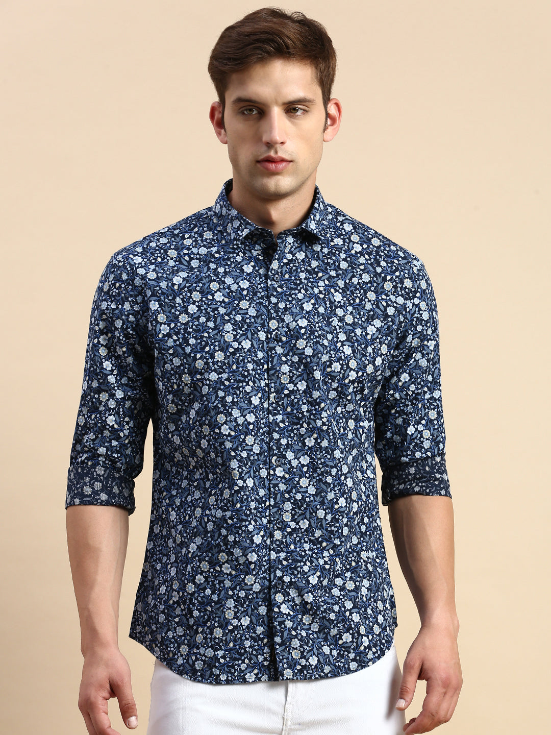 Men's Navy Printed Casual Shirt