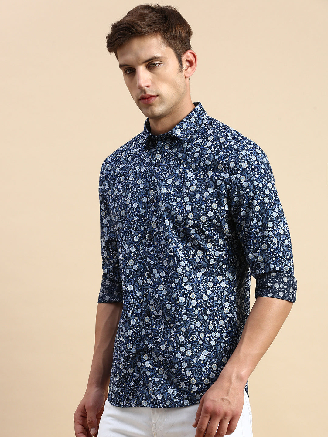 Men's Navy Printed Casual Shirt