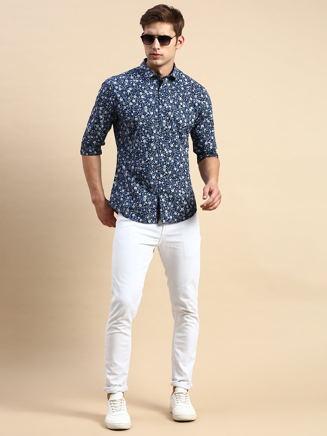 Men's Navy Printed Casual Shirt