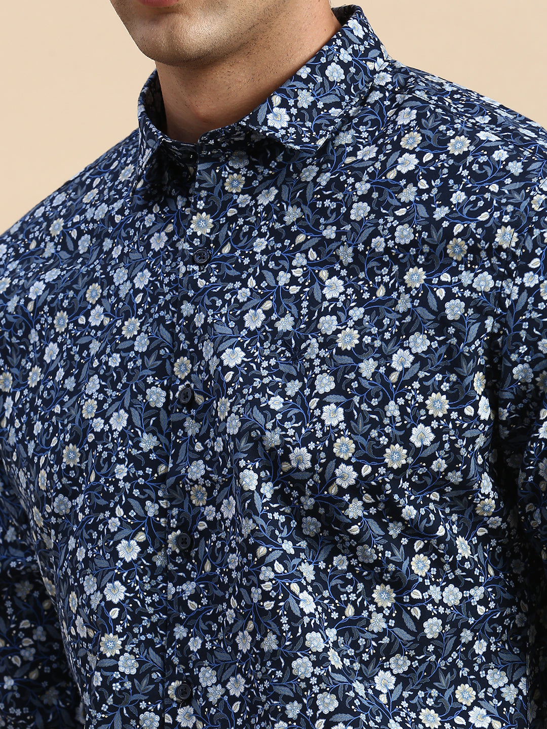 Men's Navy Printed Casual Shirt